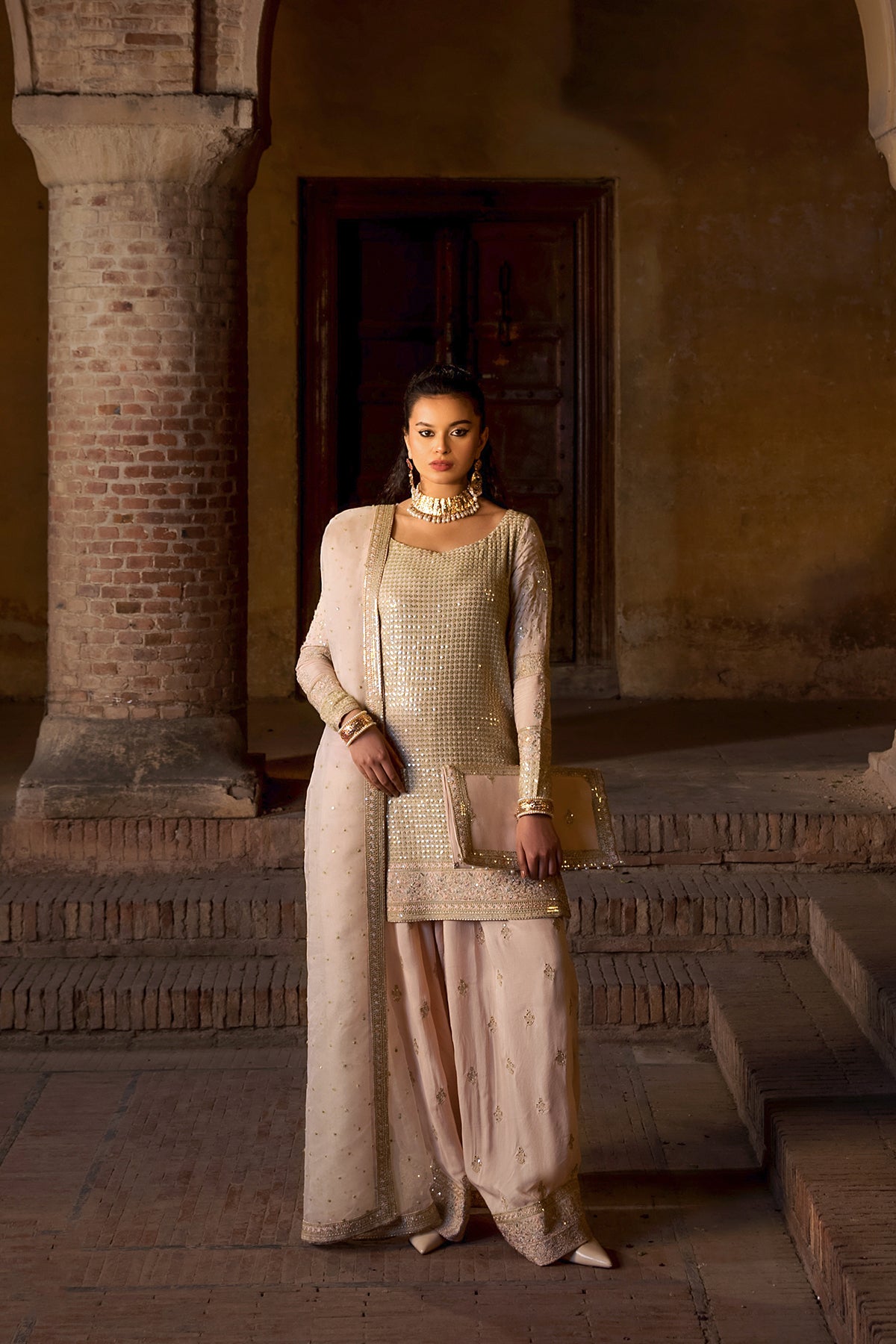 Dust Pink Embellished Raw Silk Shalwar Kameez (3-Piece) - Image 2