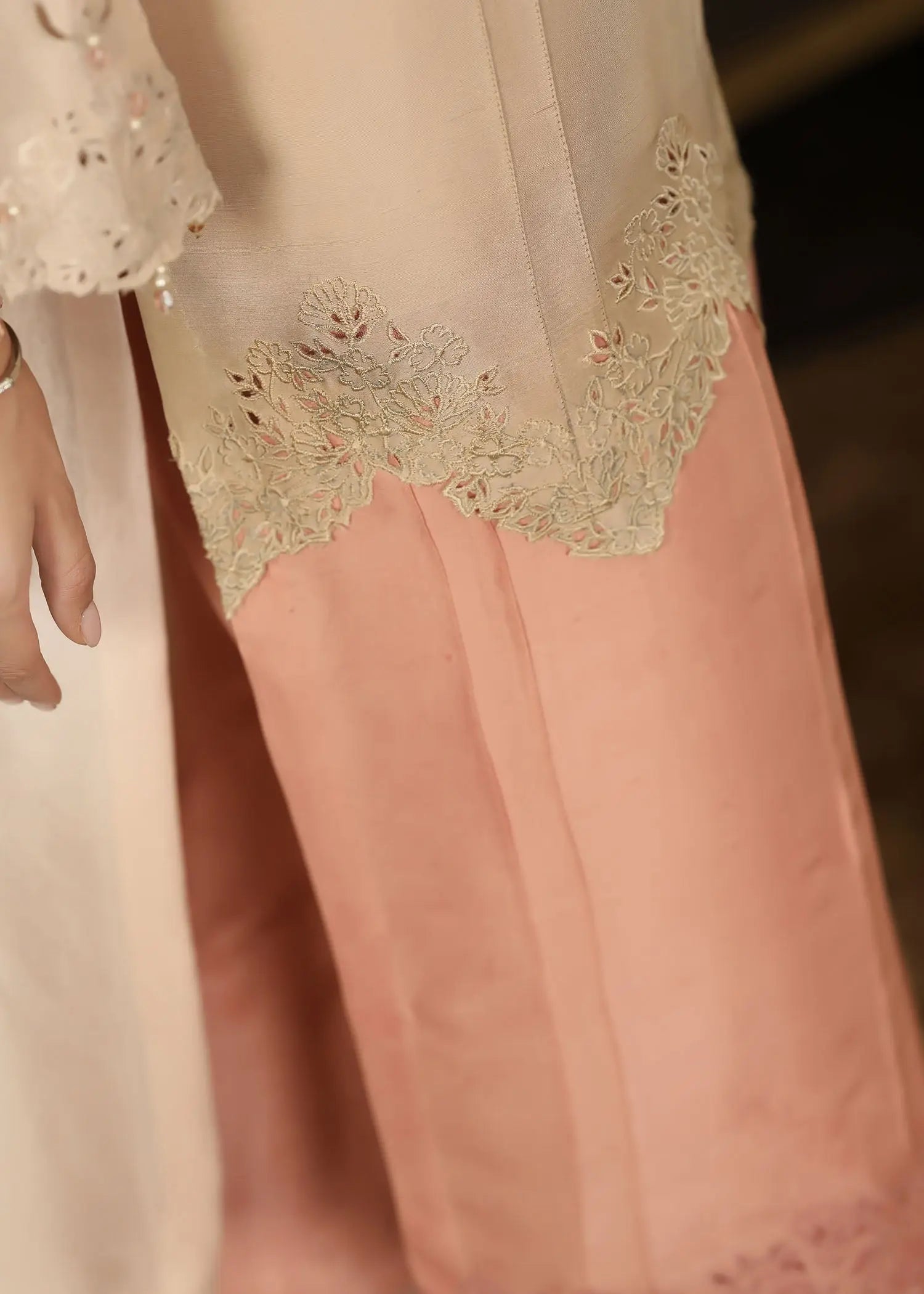 Pink Embroidered Raw Silk 3-Piece Salwar Kameez - Image 13