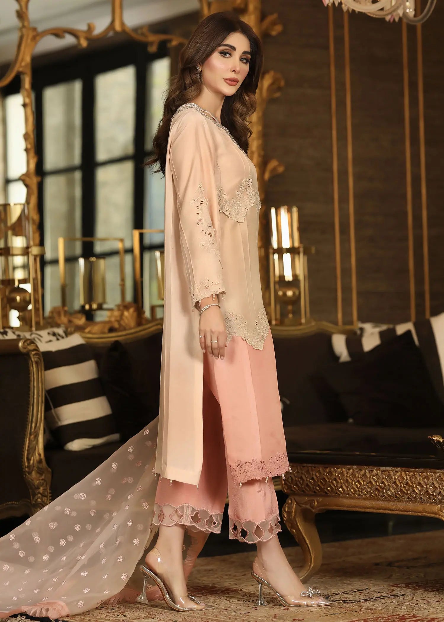 Pink Embroidered Raw Silk 3-Piece Salwar Kameez - Image 15