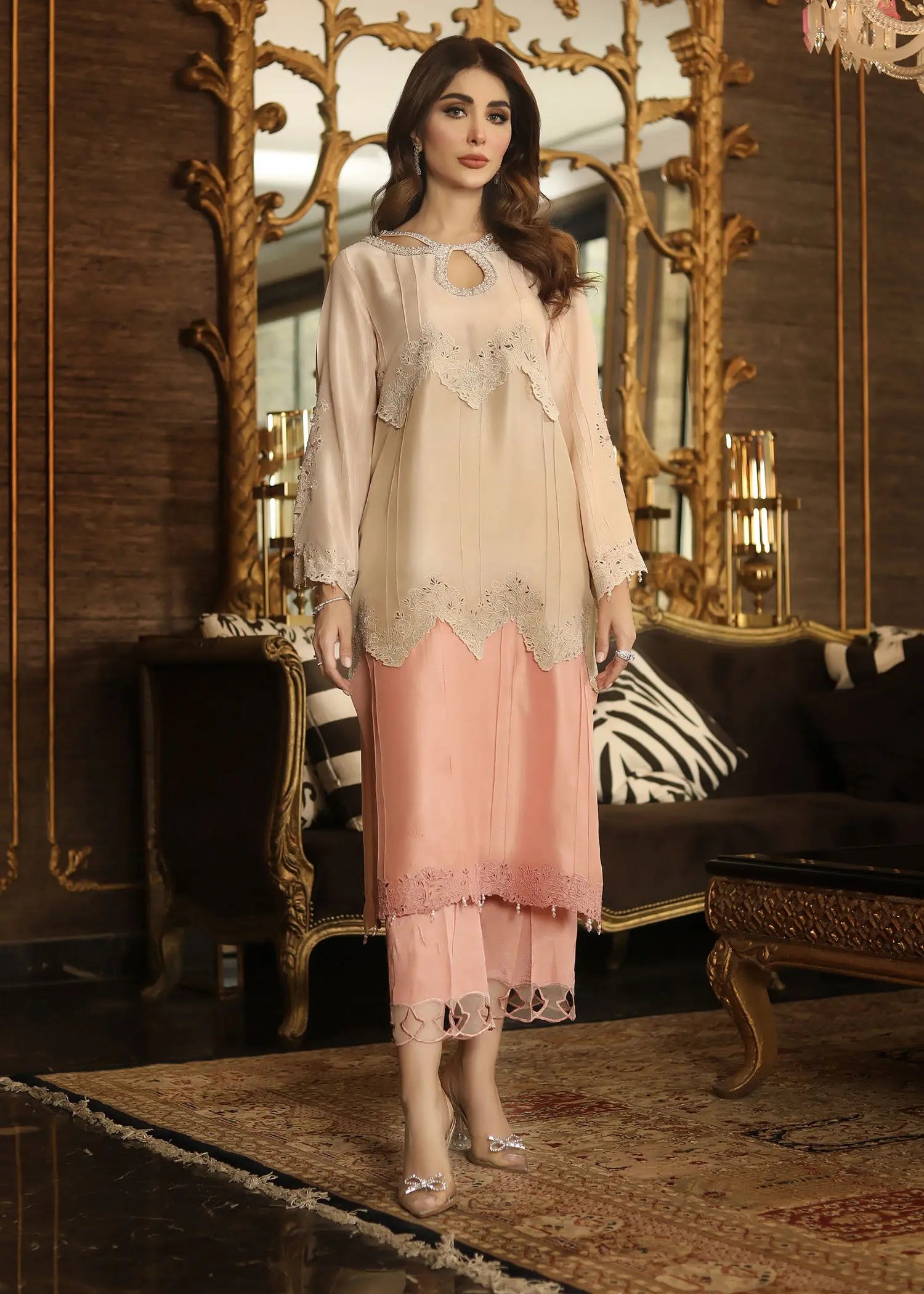 Pink Embroidered Raw Silk 3-Piece Salwar Kameez - Image 16