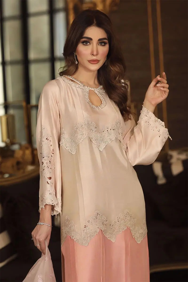 Pink Embroidered Raw Silk 3-Piece Salwar Kameez - Image 2