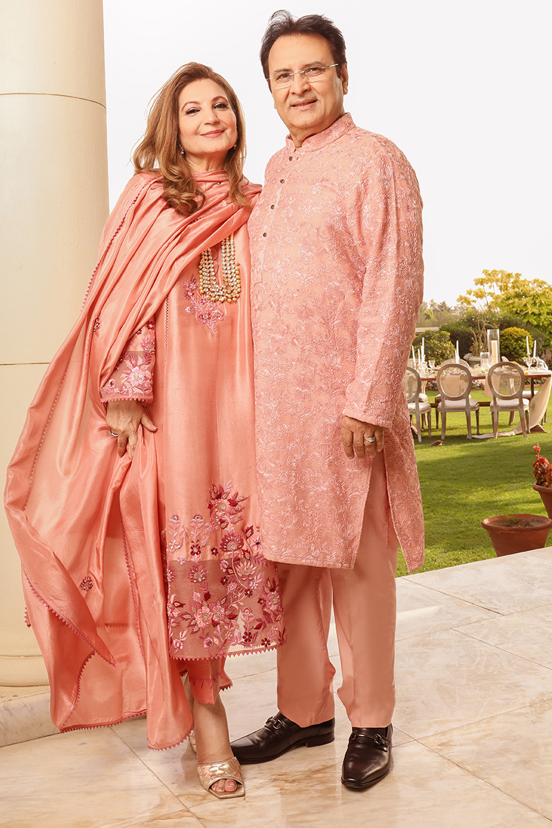 Melon Pink Embroidered Raw Silk Salwar Kameez (3-Piece) - Image 1