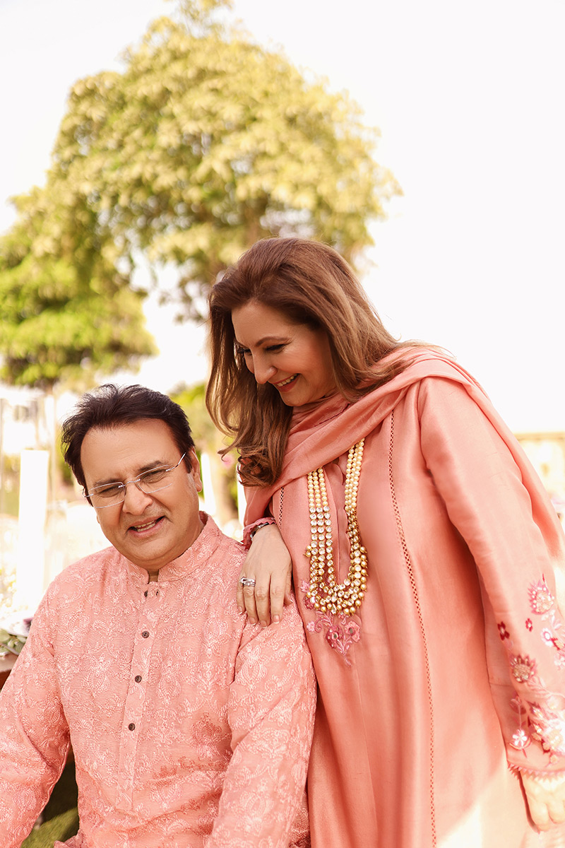 Melon Pink Embroidered Raw Silk Salwar Kameez (3-Piece) - Image 2