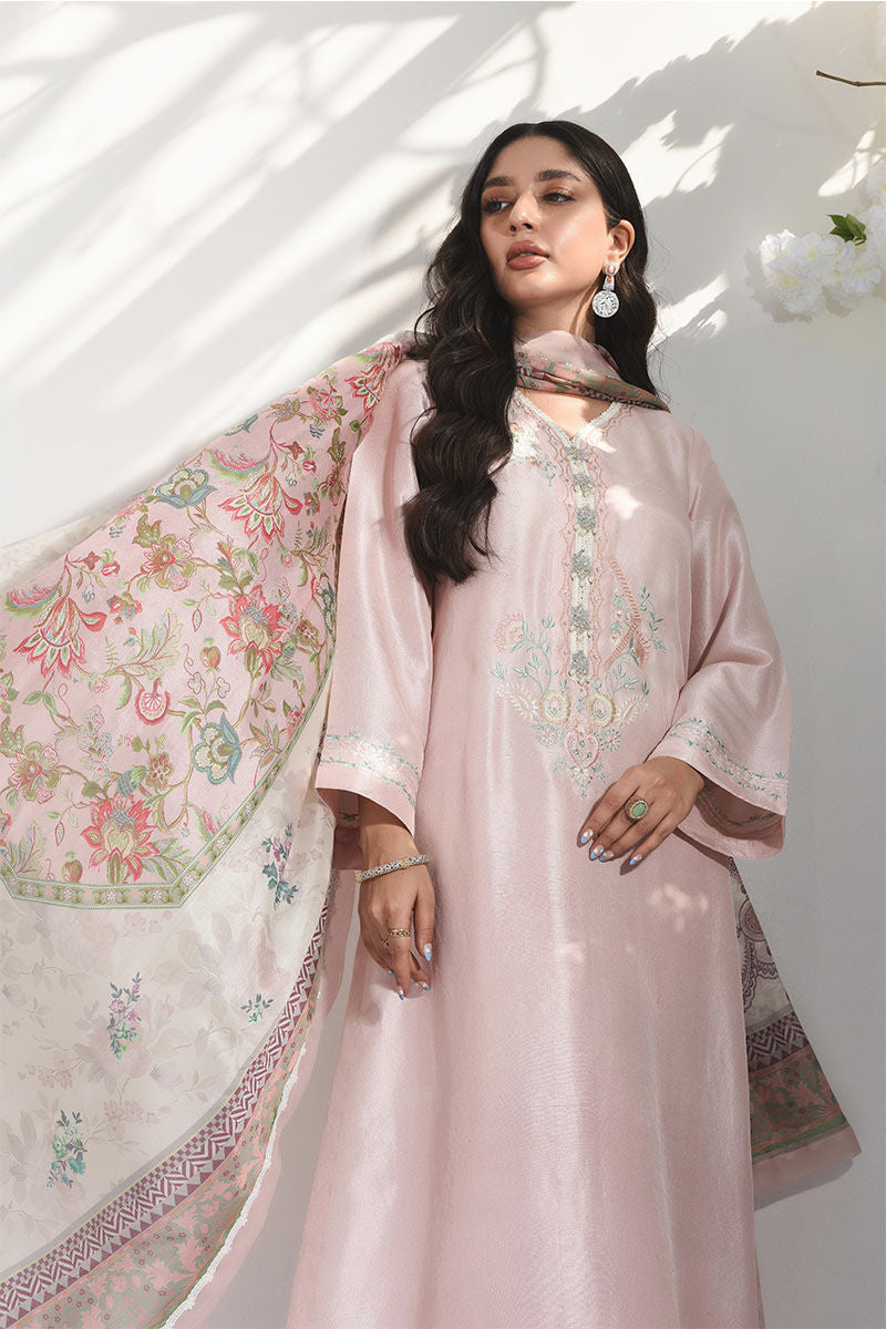 Pakistani Blush Pink Embroidered Raw Silk Salwar Kameez (2-Piece) - Image 2