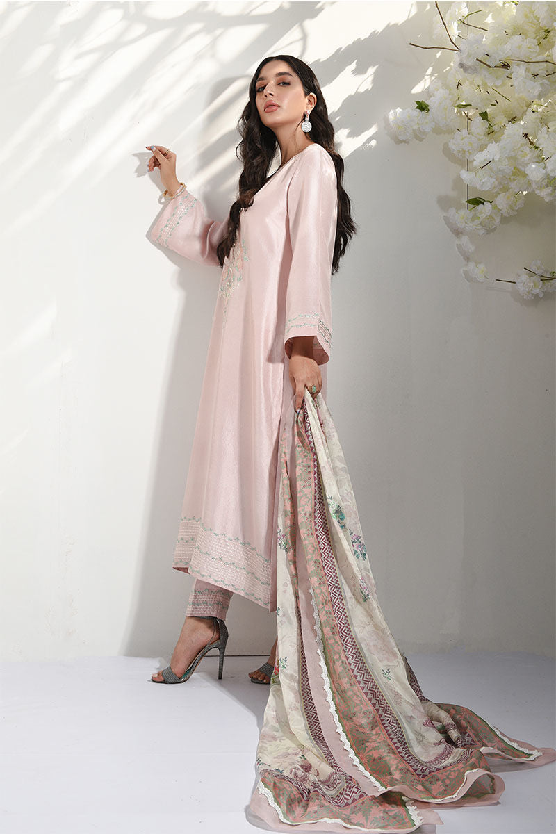 Pakistani Blush Pink Embroidered Raw Silk Salwar Kameez (2-Piece) - Image 4