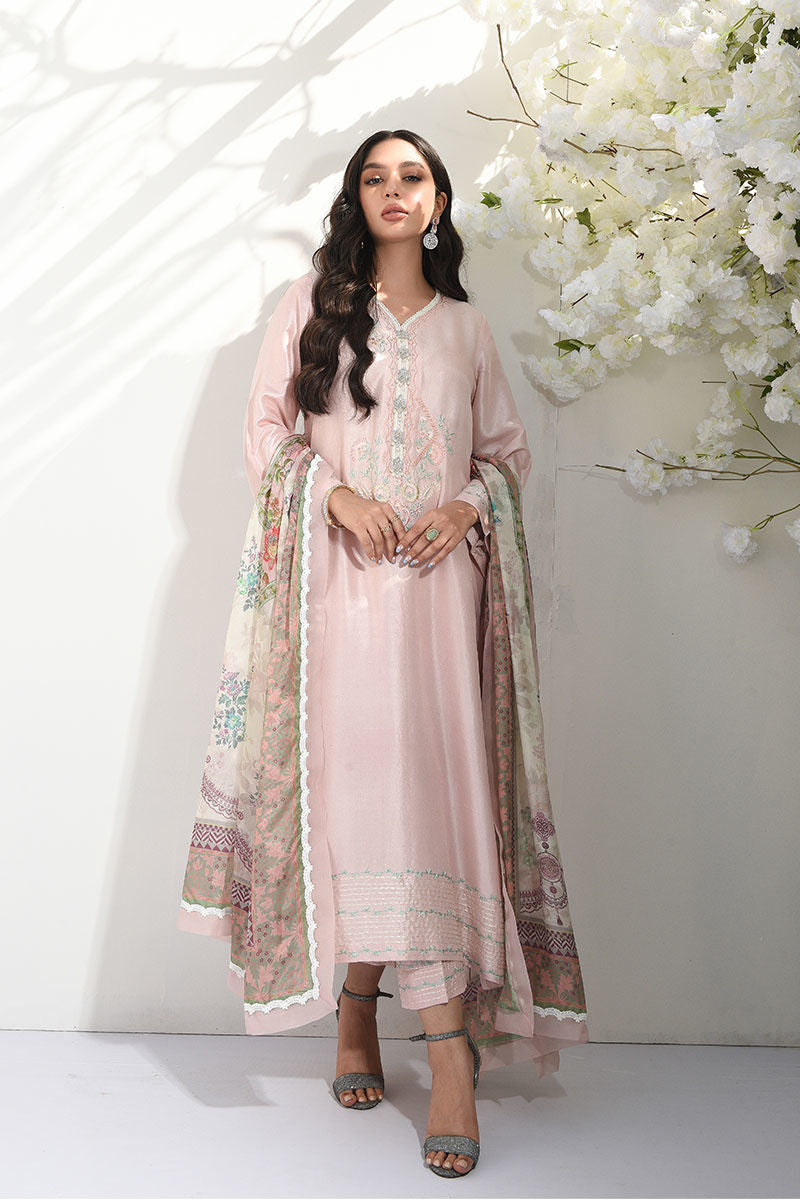 Pakistani Blush Pink Embroidered Raw Silk Salwar Kameez (2-Piece) - Image 6