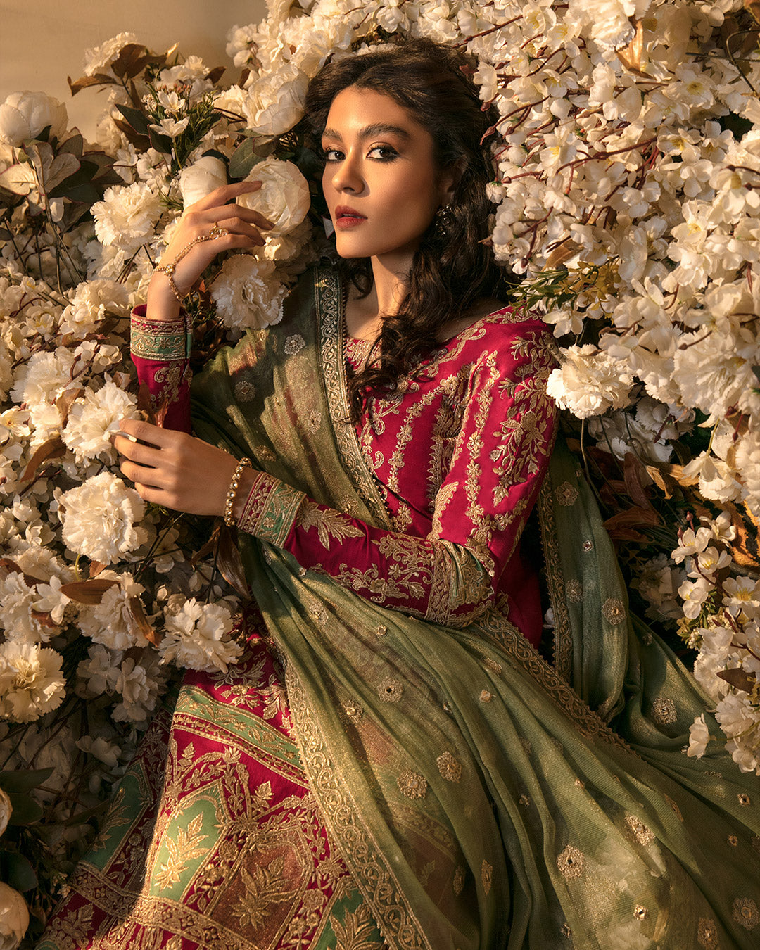 Pakistani Deep Pink Embroidered Korean Raw Silk Salwar Kameez (3-Piece) - Image 4