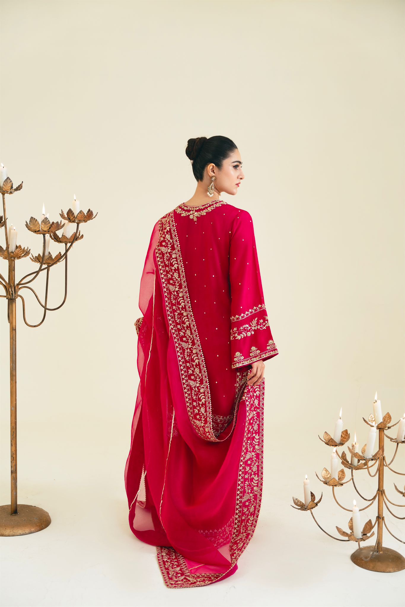 Magenta Embellished Raw Silk Farshi Set (3-Piece) - Image 2