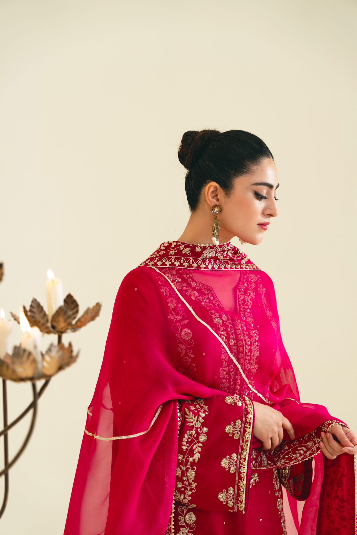 Magenta Embellished Raw Silk Farshi Set (3-Piece) - Image 3