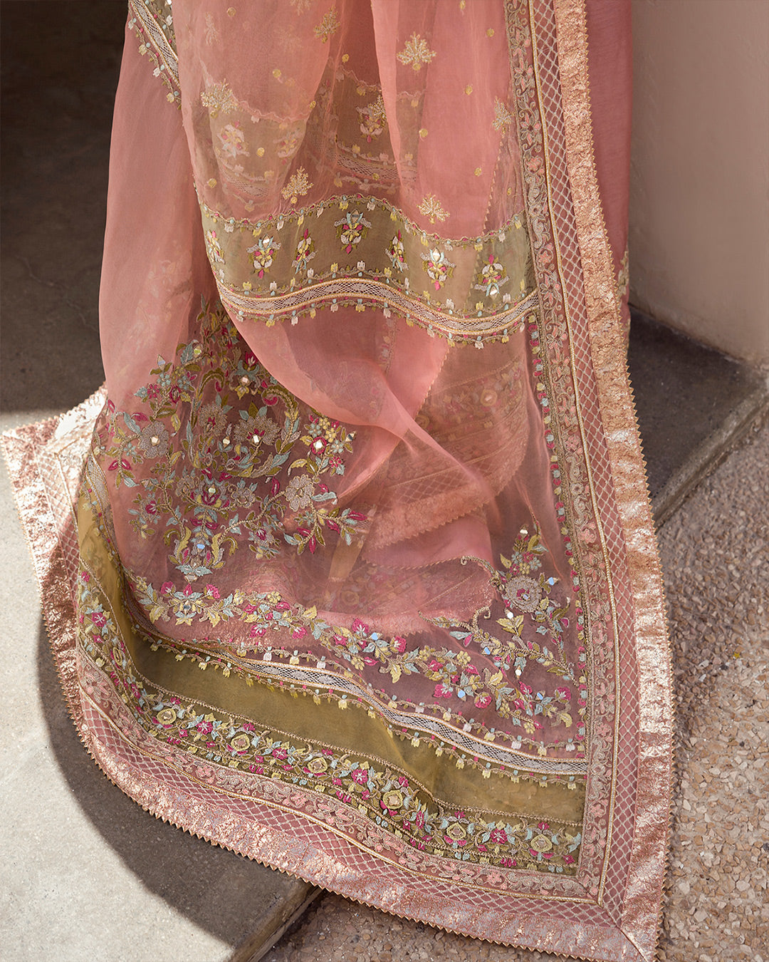 Seashell Pink Gota Tilla Silk Salwar Kameez (3-Piece) - Image 6