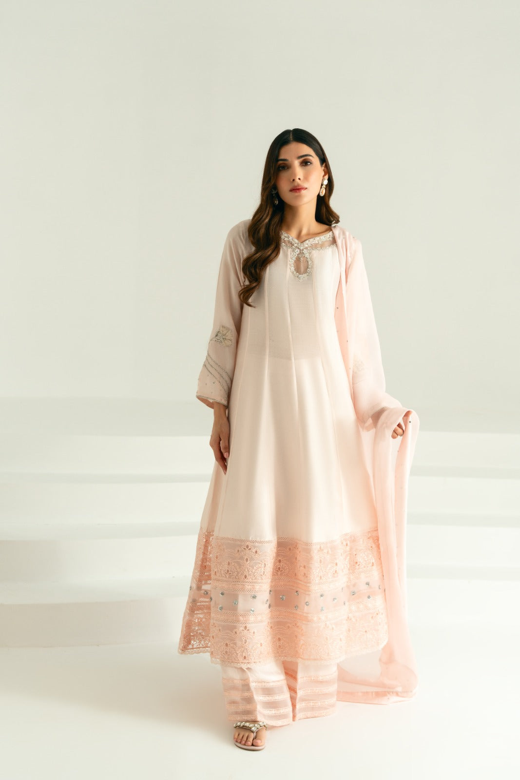Pakistani Blush Pink Handworked Raw Silk Salwar Kameez (3-Piece) - Image 1