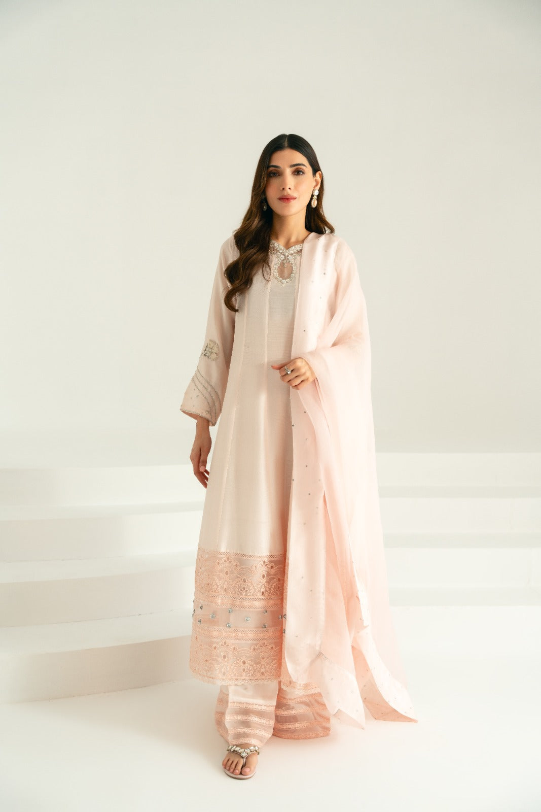 Pakistani Blush Pink Handworked Raw Silk Salwar Kameez (3-Piece) - Image 2