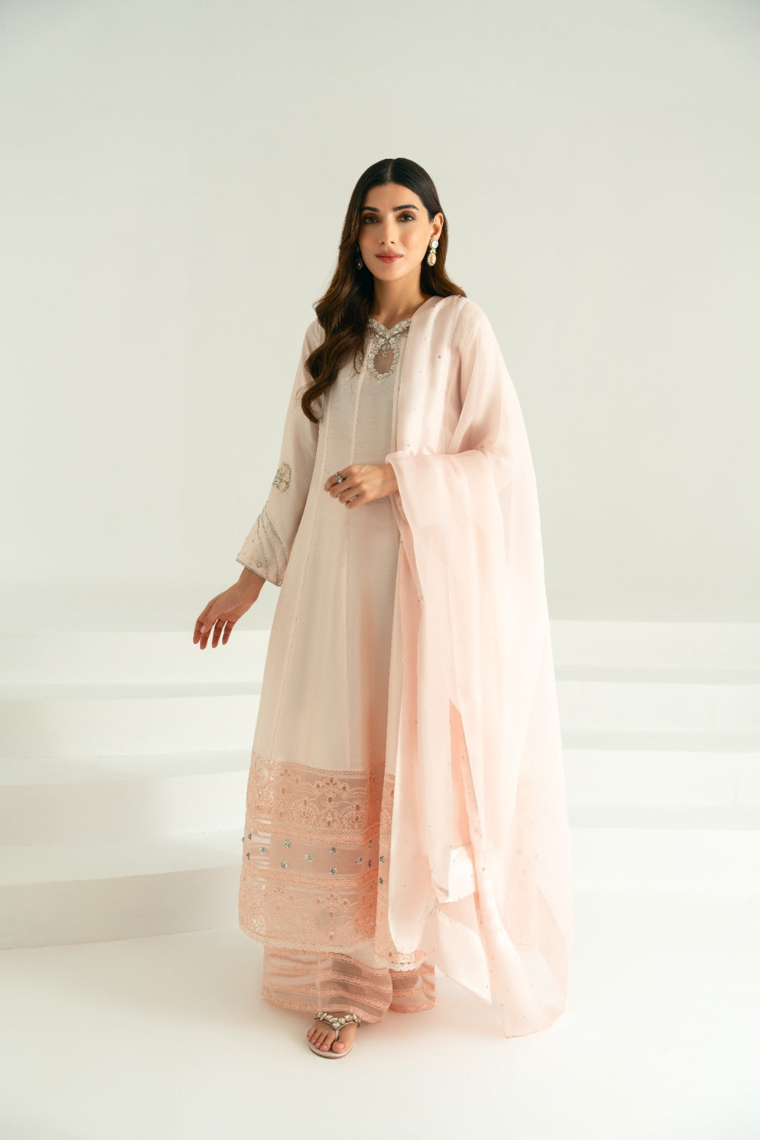 Pakistani Blush Pink Handworked Raw Silk Salwar Kameez (3-Piece) - Image 3