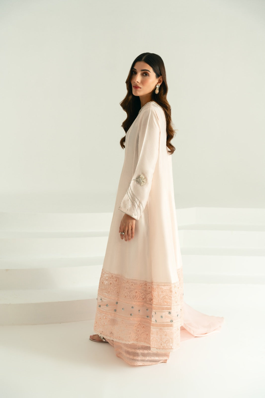 Pakistani Blush Pink Handworked Raw Silk Salwar Kameez (3-Piece) - Image 4