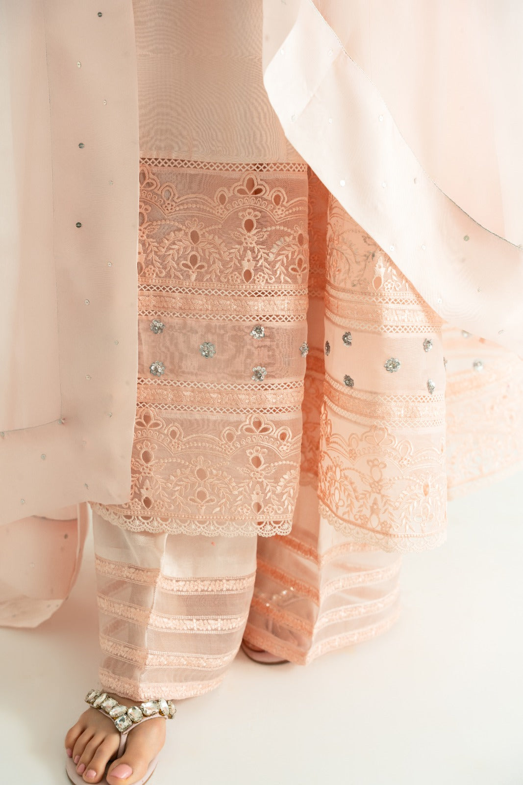 Pakistani Blush Pink Handworked Raw Silk Salwar Kameez (3-Piece) - Image 5