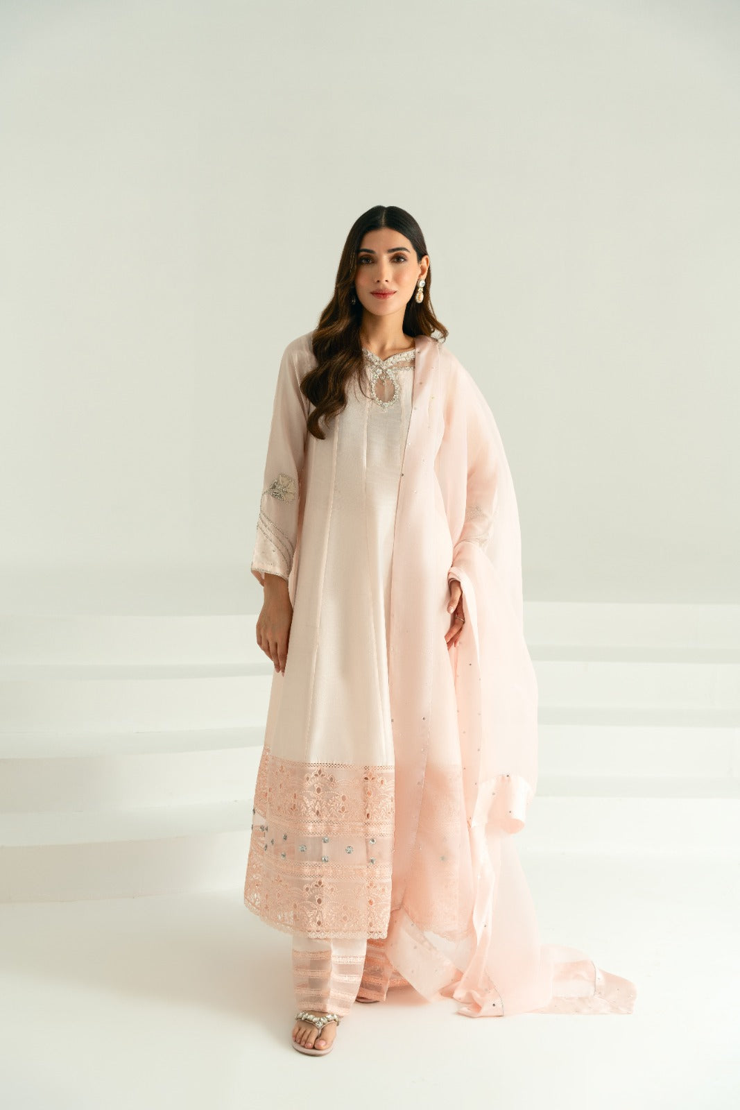 Pakistani Blush Pink Handworked Raw Silk Salwar Kameez (3-Piece) - Image 6