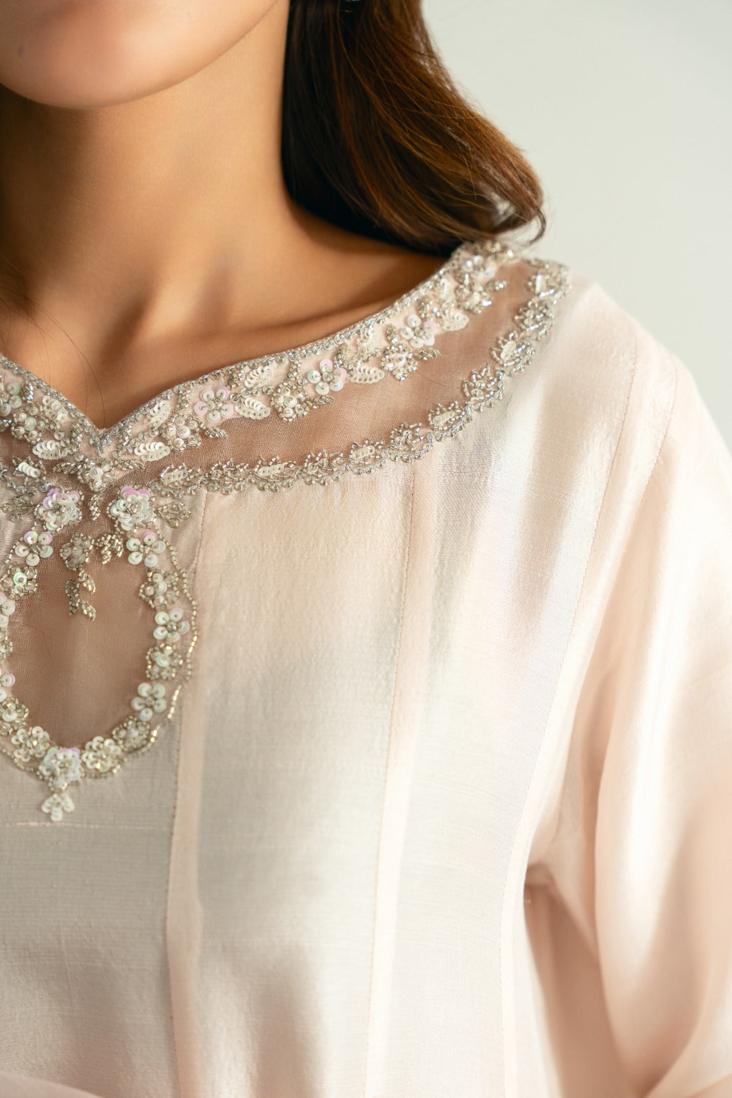 Pakistani Blush Pink Handworked Raw Silk Salwar Kameez (3-Piece) - Image 7