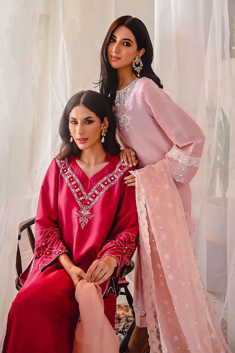 Blush Pink Embroidered Raw Silk Salwar Kameez (3-Piece) - Image 10