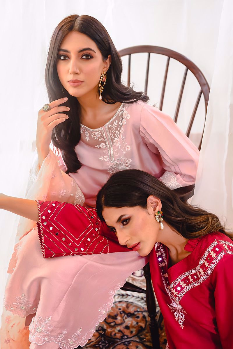 Blush Pink Embroidered Raw Silk Salwar Kameez (3-Piece) - Image 11