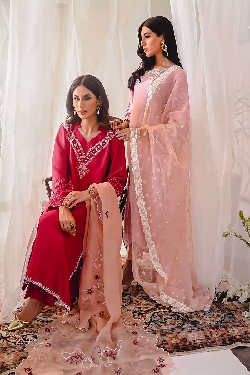 Blush Pink Embroidered Raw Silk Salwar Kameez (3-Piece) - Image 12