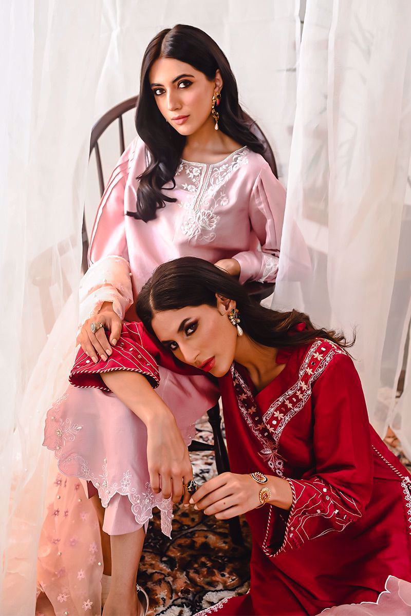 Blush Pink Embroidered Raw Silk Salwar Kameez (3-Piece) - Image 14