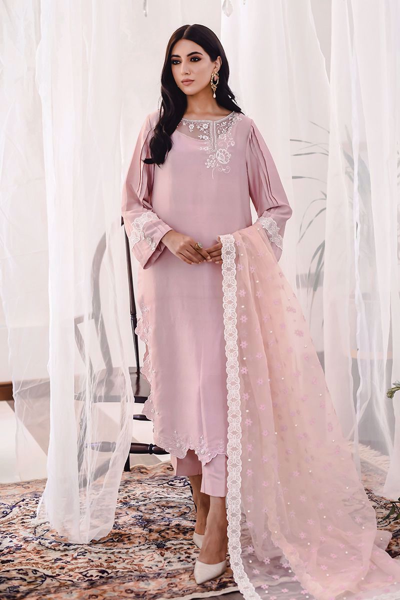 Blush Pink Embroidered Raw Silk Salwar Kameez (3-Piece) - Image 2