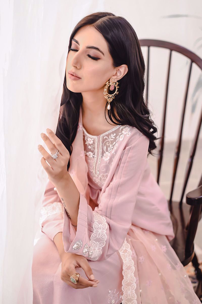 Blush Pink Embroidered Raw Silk Salwar Kameez (3-Piece) - Image 3