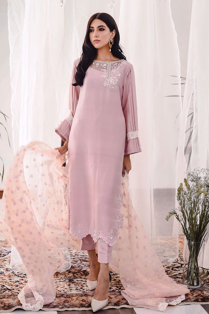 Blush Pink Embroidered Raw Silk Salwar Kameez (3-Piece) - Image 4