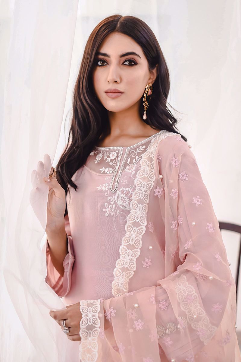 Blush Pink Embroidered Raw Silk Salwar Kameez (3-Piece) - Image 5
