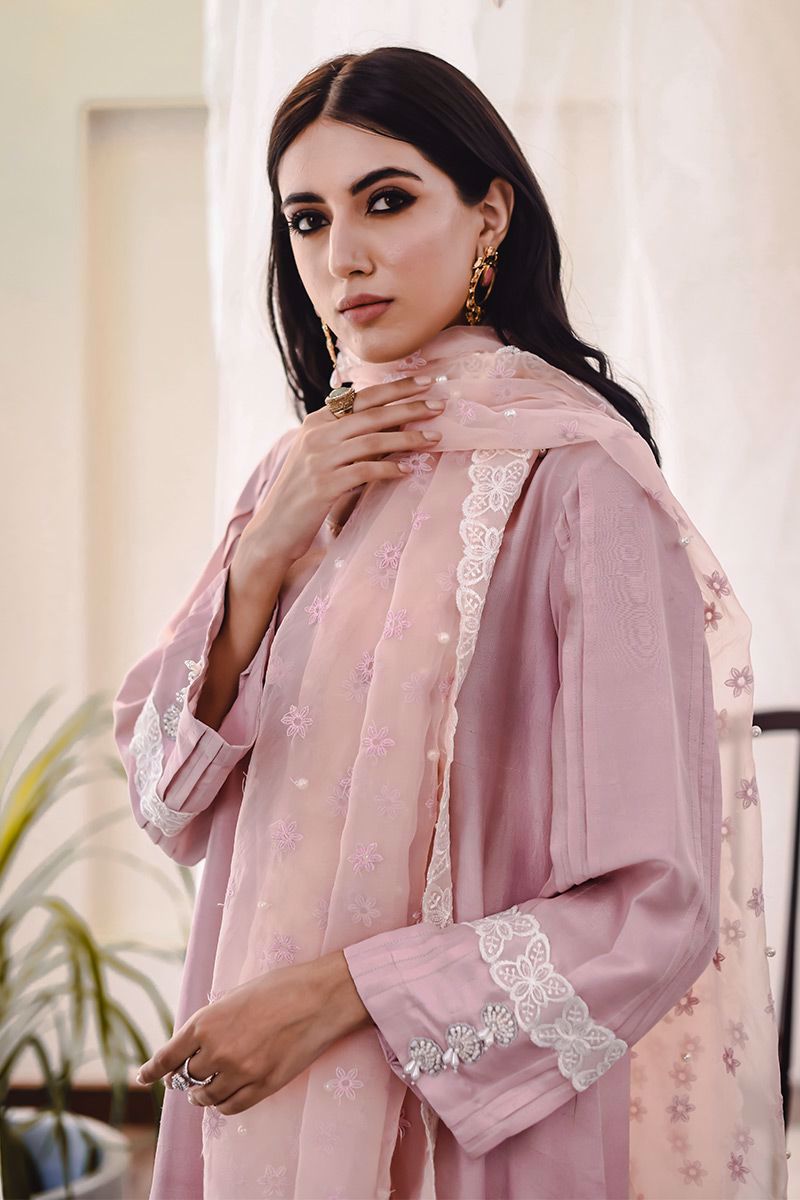 Blush Pink Embroidered Raw Silk Salwar Kameez (3-Piece) - Image 6