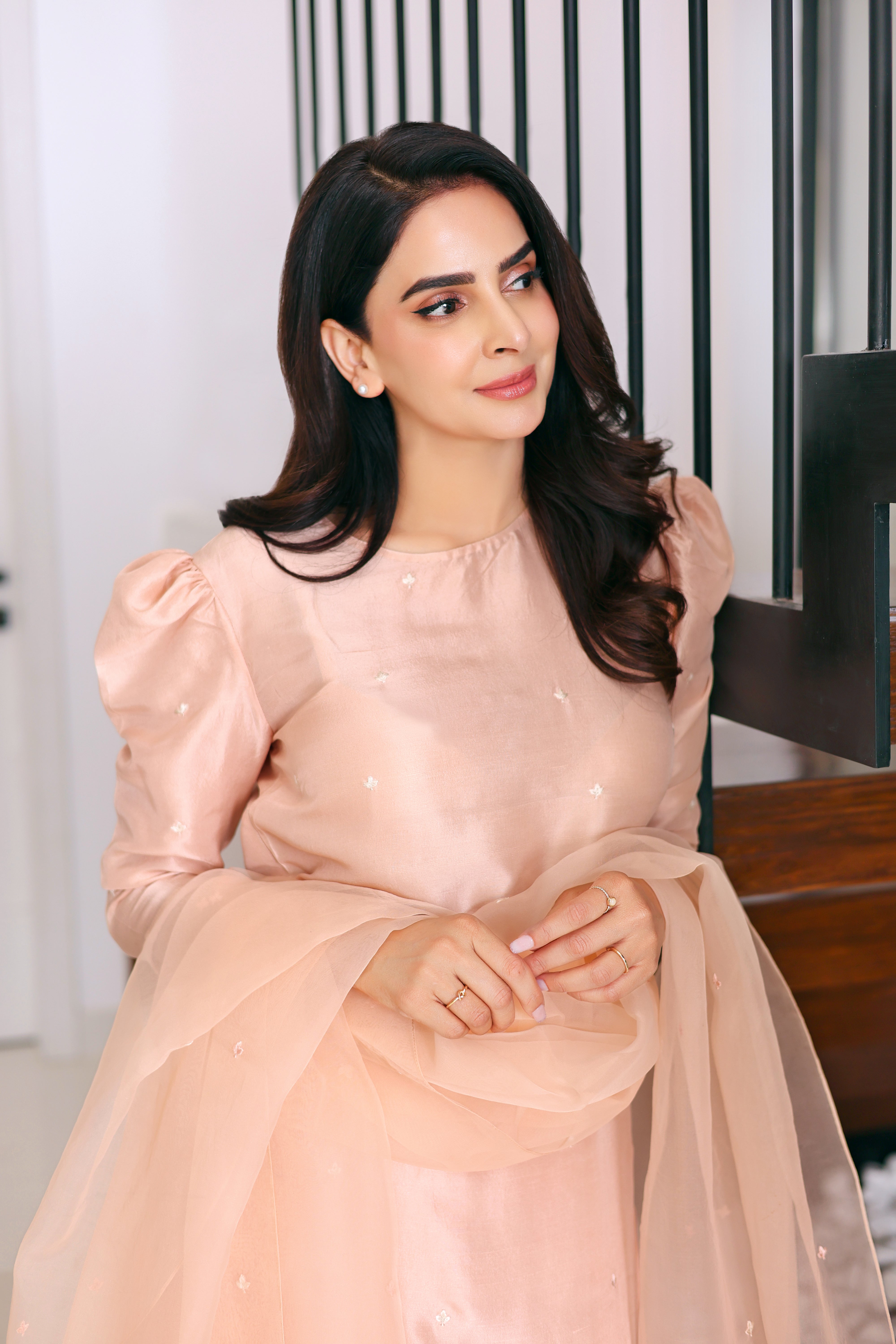 Blush Pink Hand-Embroidered Raw Silk Salwar Kameez (3-Piece) - Image 3