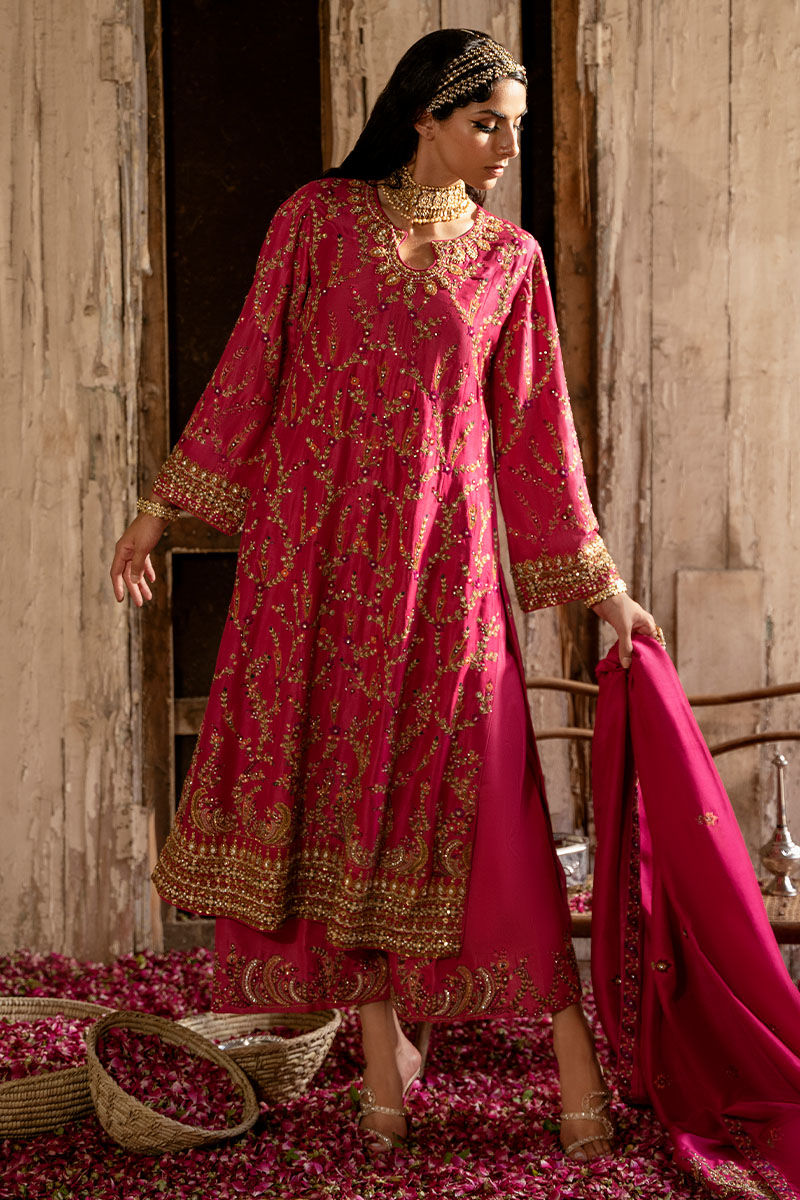 Blush Pink Kashmiri Embroidered Raw Silk Kameez (3-Piece) - Image 1