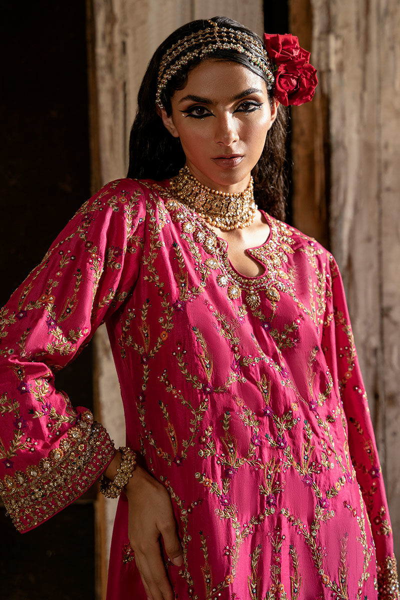 Blush Pink Kashmiri Embroidered Raw Silk Kameez (3-Piece) - Image 2