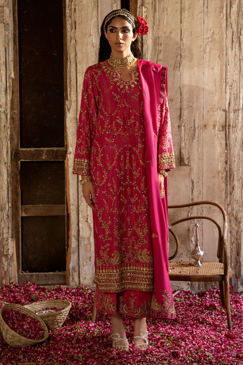 Blush Pink Kashmiri Embroidered Raw Silk Kameez (3-Piece) - Image 3