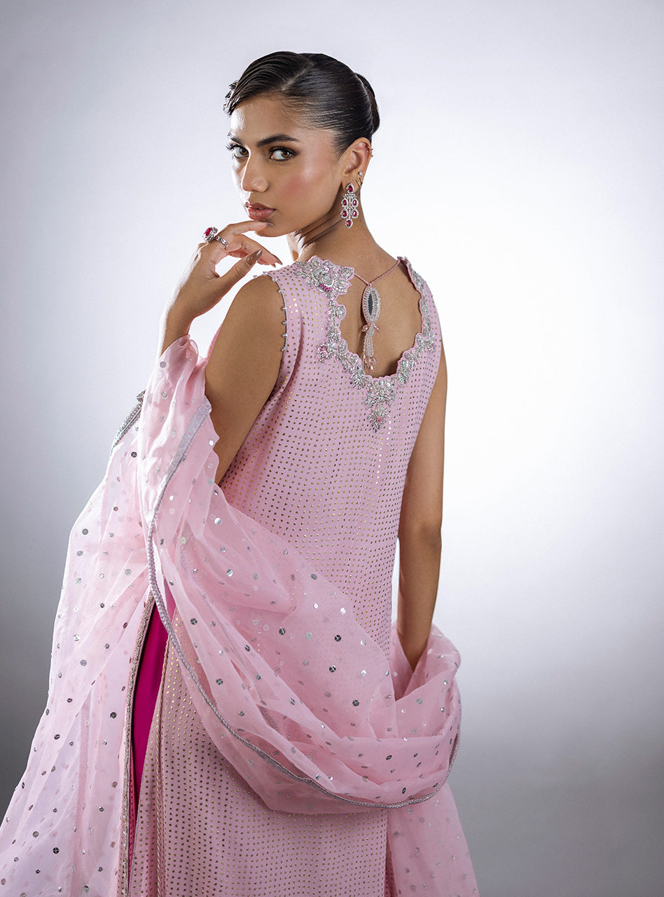 Pastel Pink Mukesh Raw Silk Salwar Kameez (3-Piece) - Image 2