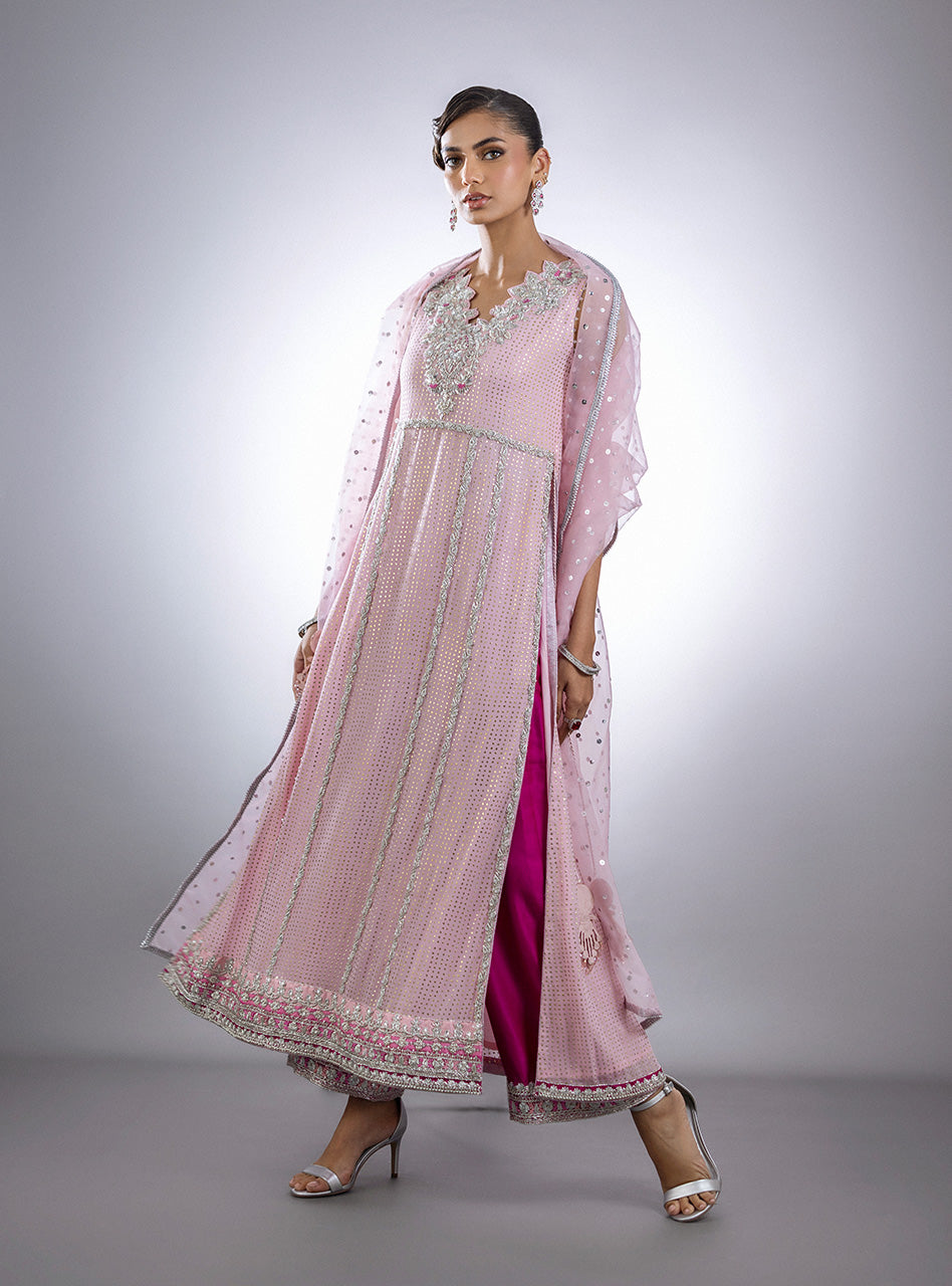 Pastel Pink Mukesh Raw Silk Salwar Kameez (3-Piece) - Image 3