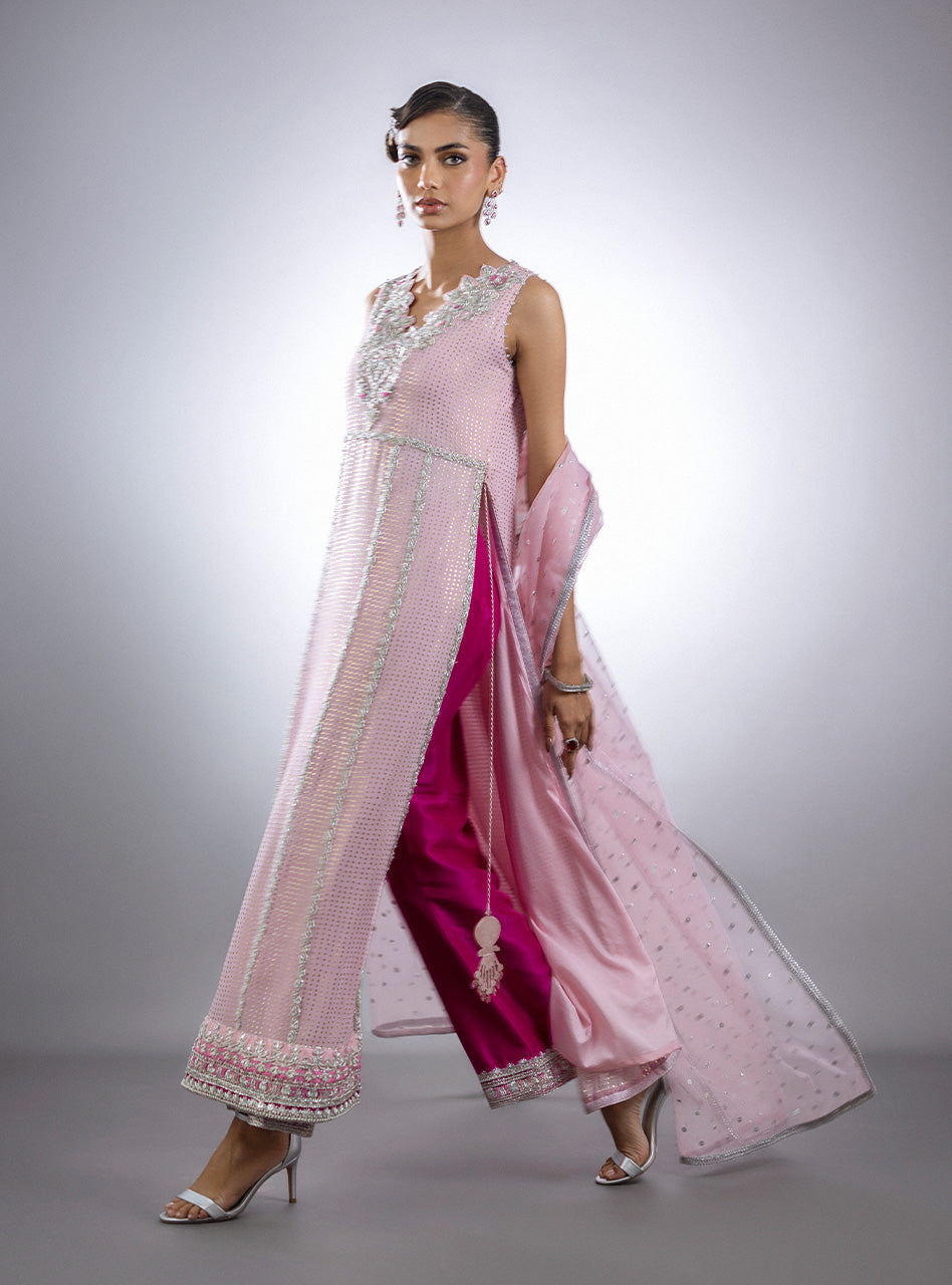 Pastel Pink Mukesh Raw Silk Salwar Kameez (3-Piece) - Image 4