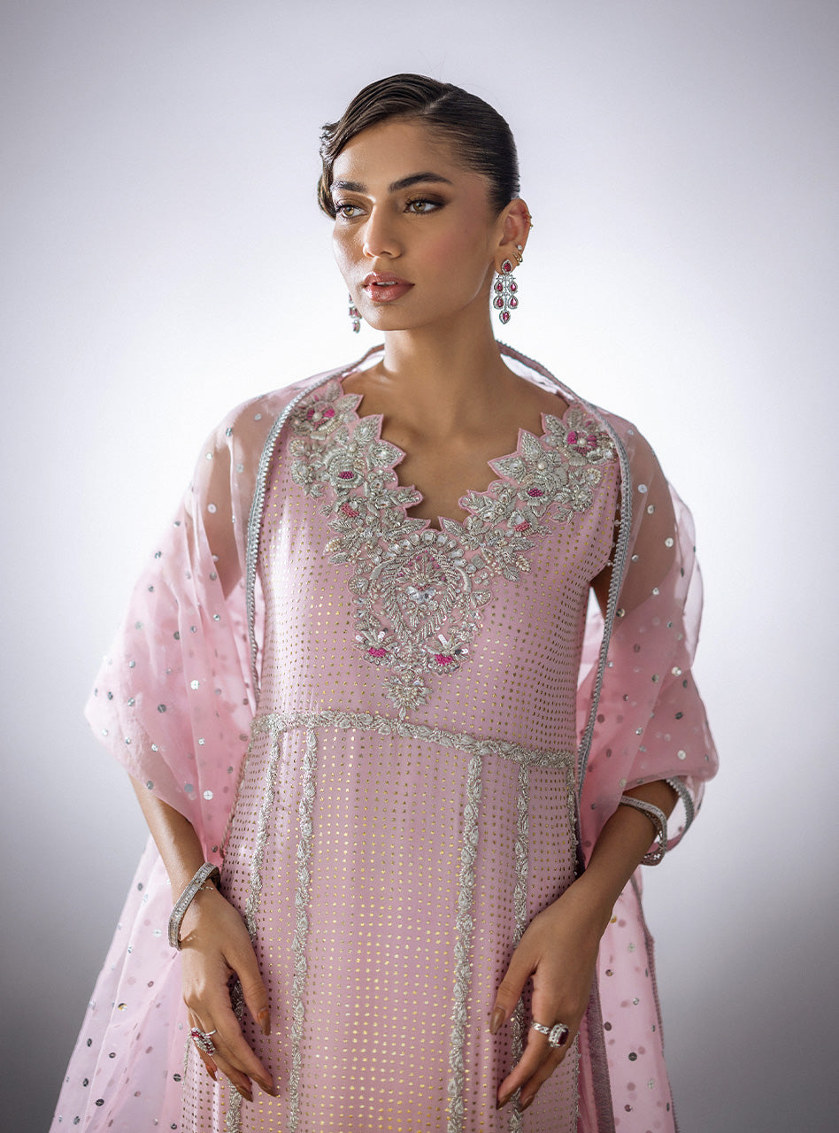 Pastel Pink Mukesh Raw Silk Salwar Kameez (3-Piece) - Image 5