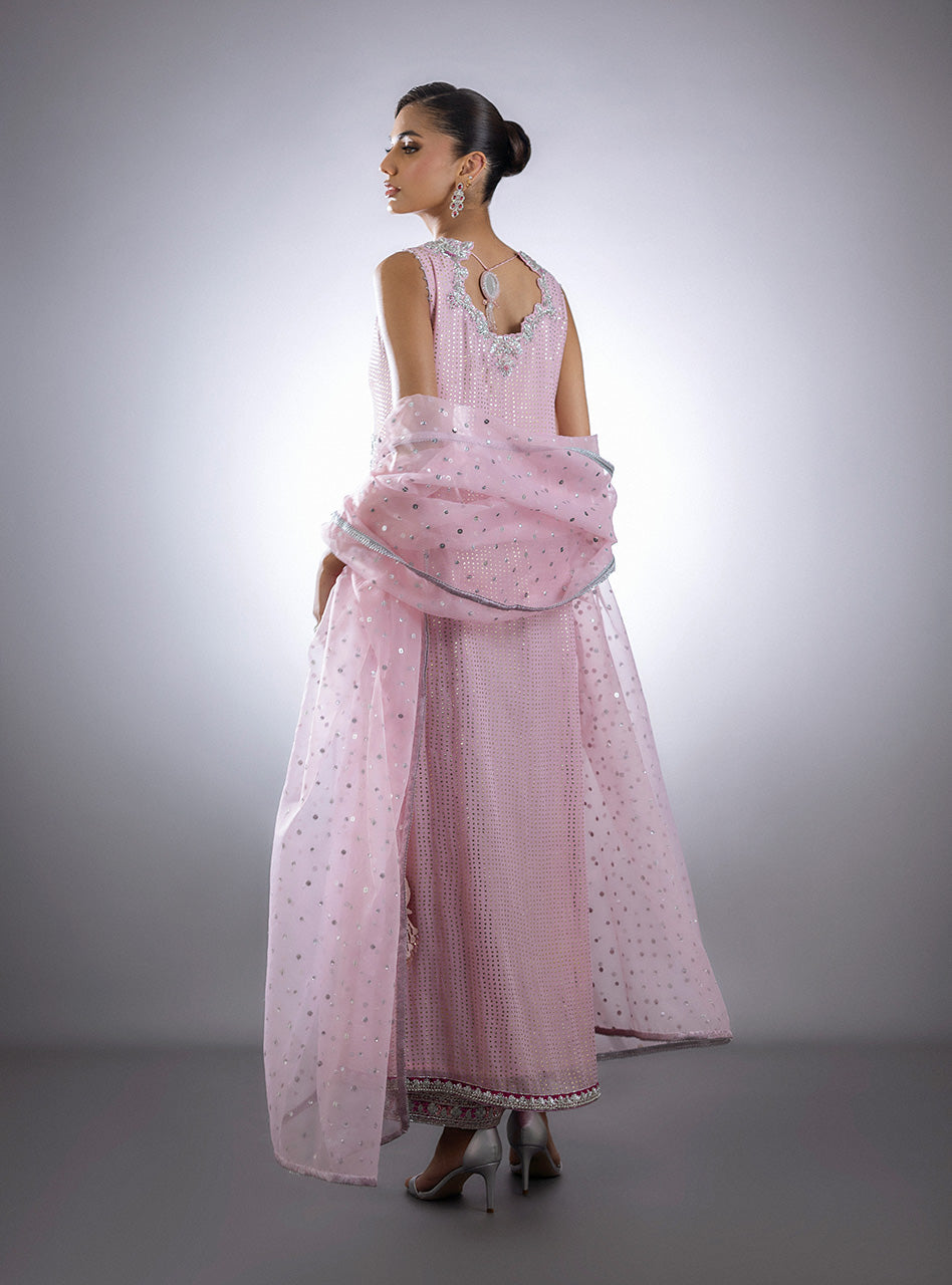 Pastel Pink Mukesh Raw Silk Salwar Kameez (3-Piece) - Image 6