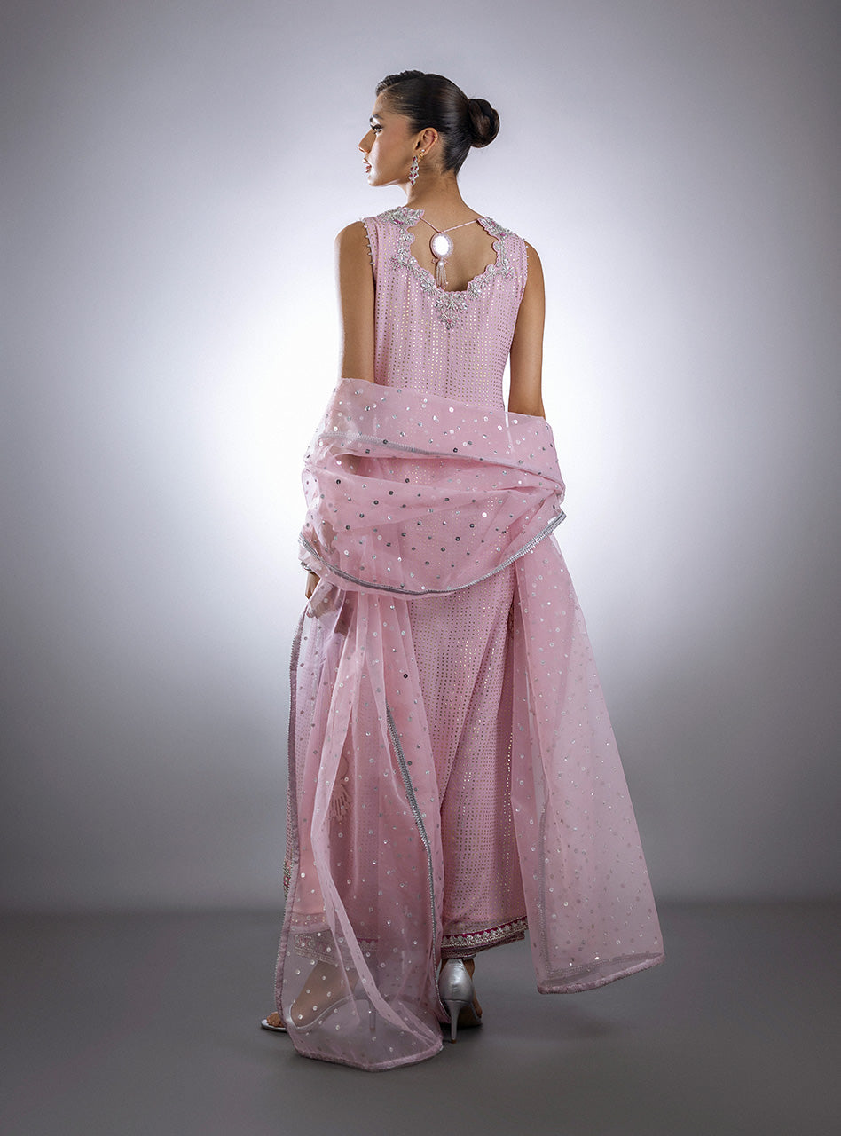 Pastel Pink Mukesh Raw Silk Salwar Kameez (3-Piece) - Image 8