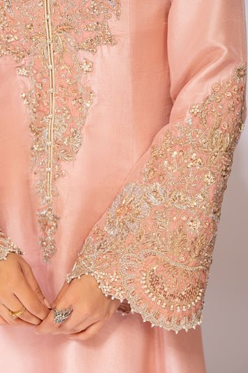 Pakistani Light Pink Embroidered Raw Silk Salwar Kameez (3-Piece) - Image 3