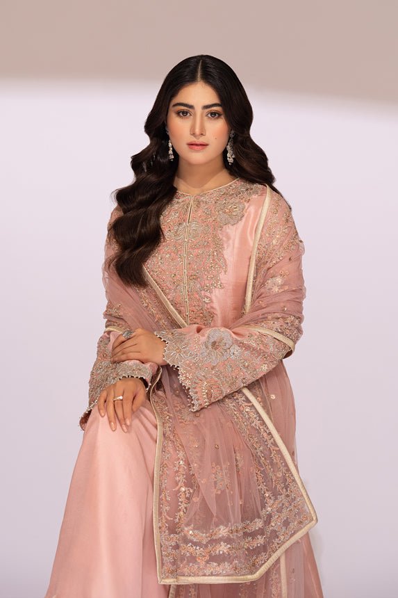 Light Pink Embroidered Raw Silk Salwar Kameez (3-Piece) - Image 6