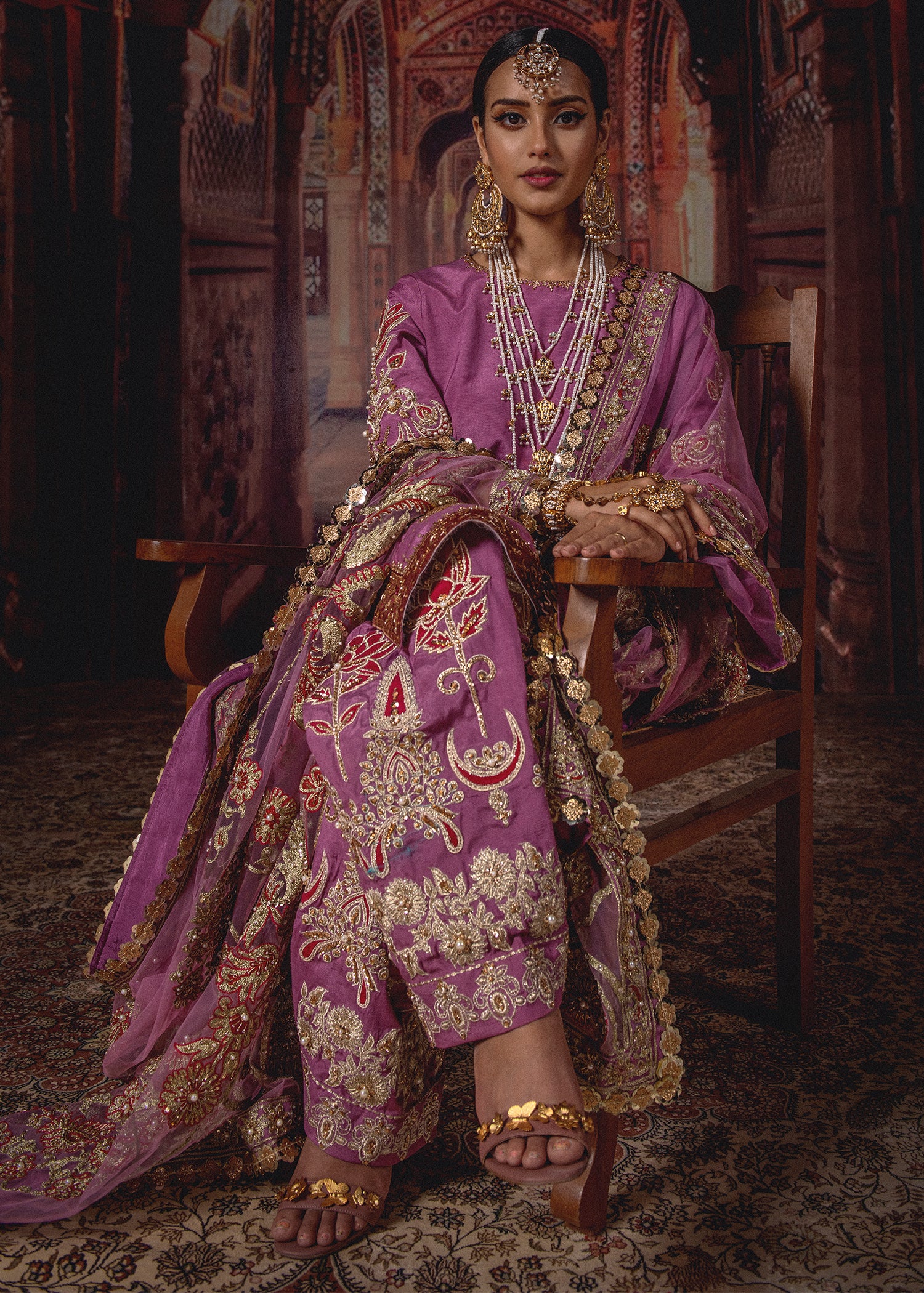 Dusty Pink Embellished Raw Silk Salwar Kameez (3-Piece) - Image 1