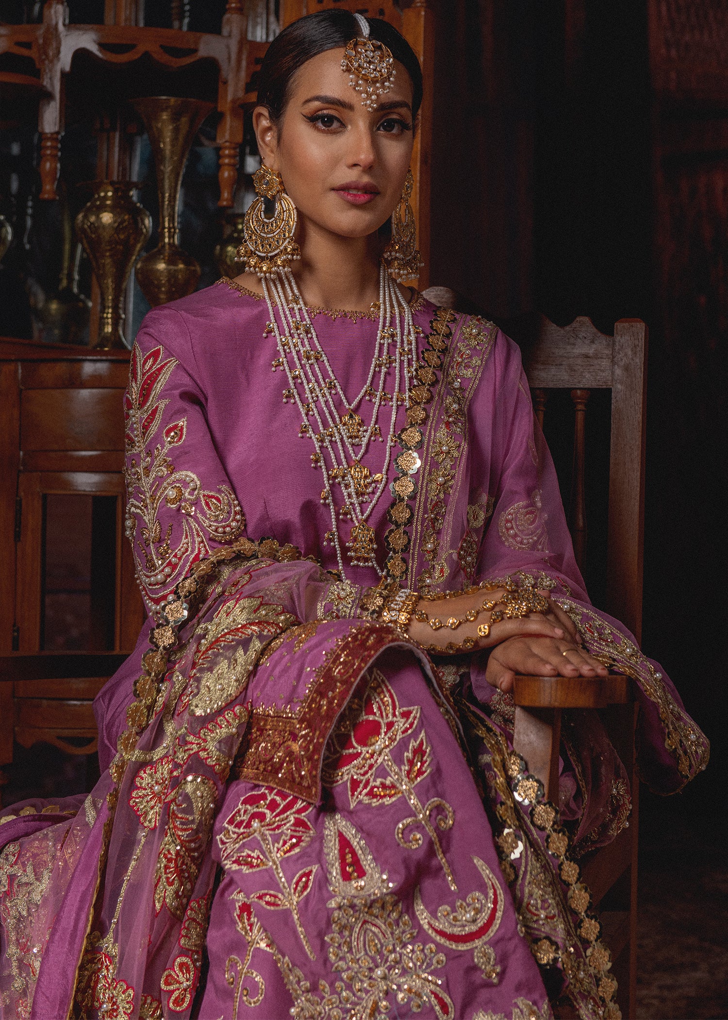 Dusty Pink Embellished Raw Silk Salwar Kameez (3-Piece) - Image 2