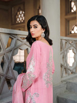 Pakistani Orchid Pink Embellished Raw Silk Salwar Kameez (3-Piece) - Image 2