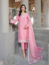 Pakistani Orchid Pink Embellished Raw Silk Salwar Kameez (3-Piece) - Image 5