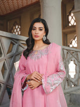 Pakistani Orchid Pink Embellished Raw Silk Salwar Kameez (3-Piece) - Image 7
