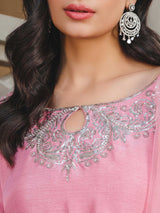 Pakistani Orchid Pink Embellished Raw Silk Salwar Kameez (3-Piece) - Image 8