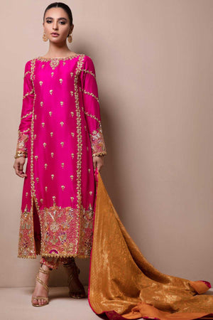 Hot Pink Embroidered Raw Silk Salwar Kameez (3-Piece) - Image 1