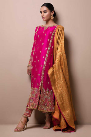 Hot Pink Embroidered Raw Silk Salwar Kameez (3-Piece) - Image 2